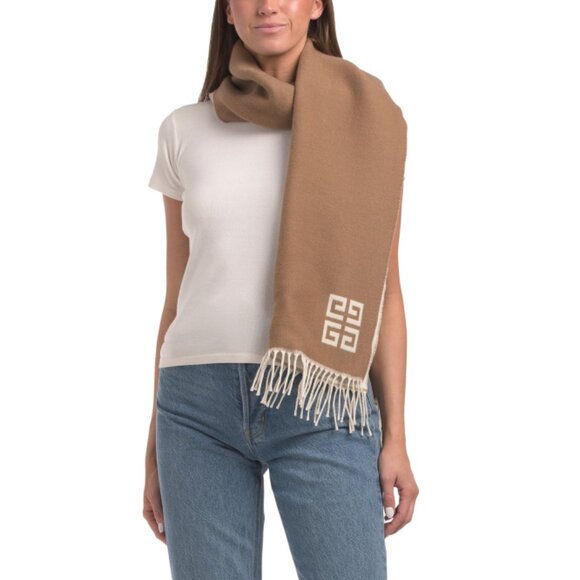 GIVENCHY EGGSHELL Made In Italy Wool Check Scarf - Picture 1 of 2